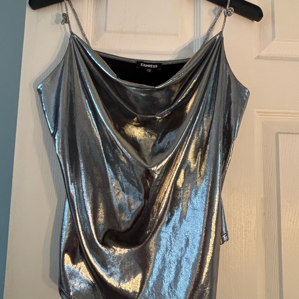 Express Silver Metallic Camisole Top with sparkly straps